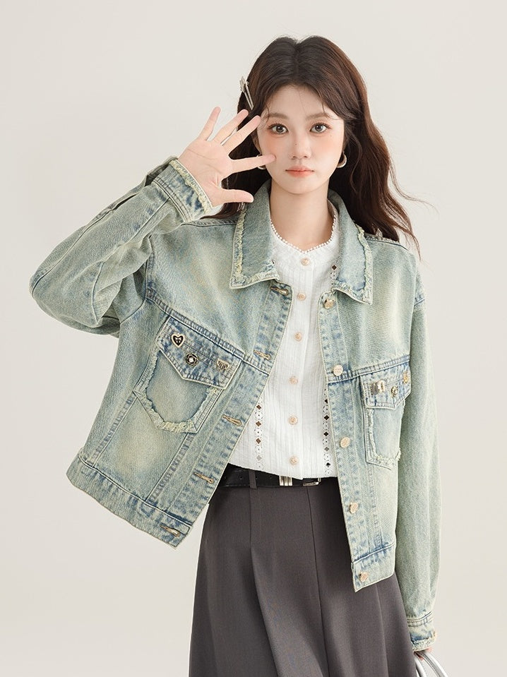 Vintage Chic Frayed Denim Jacket
