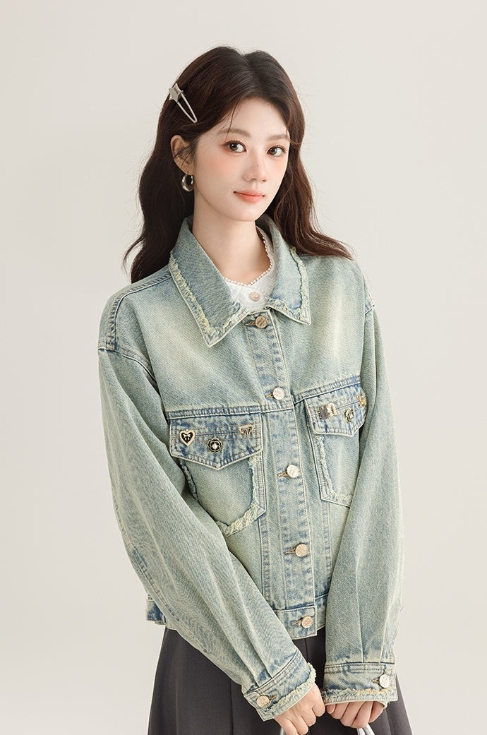 Vintage Chic Frayed Denim Jacket