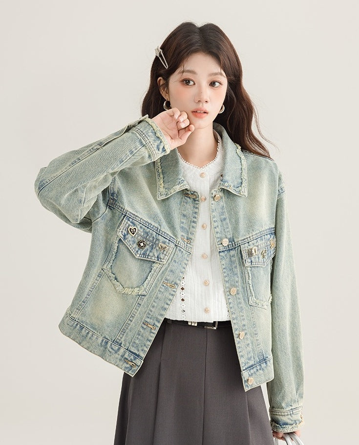 Vintage Chic Frayed Denim Jacket