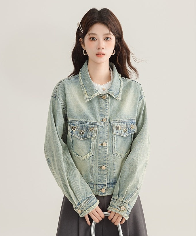 Vintage Chic Frayed Denim Jacket