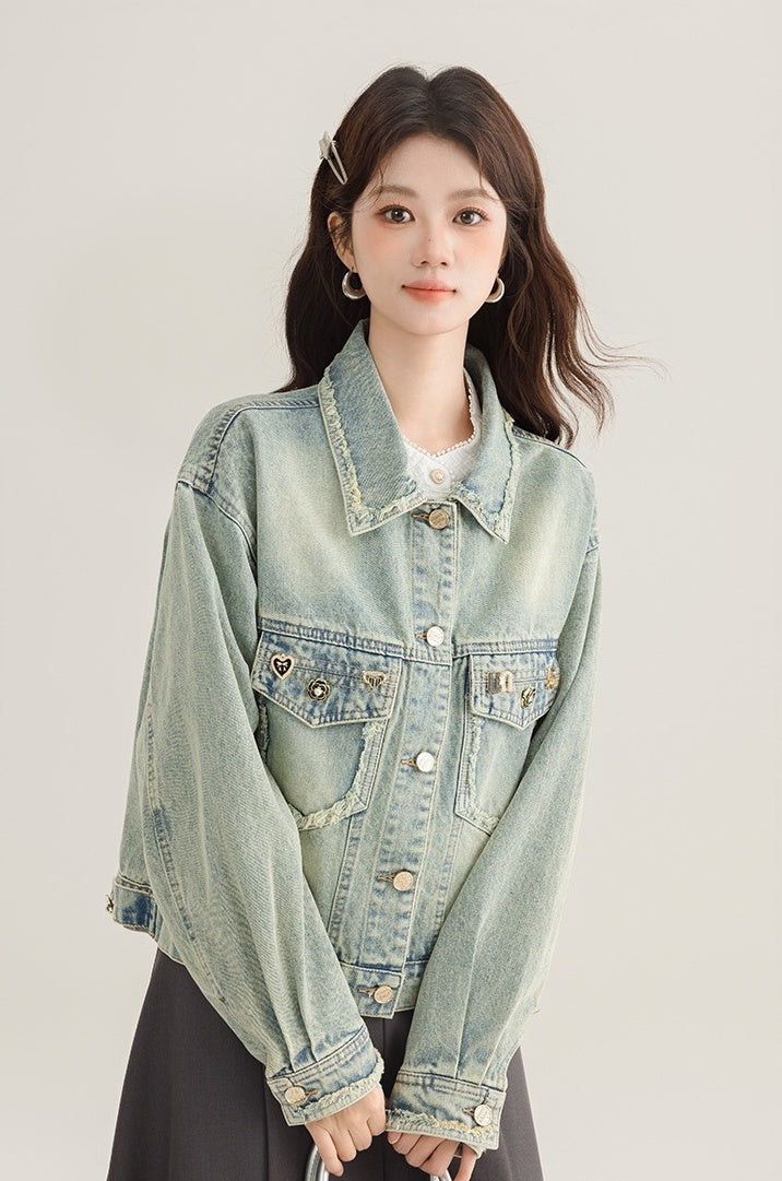 Vintage Chic Frayed Denim Jacket