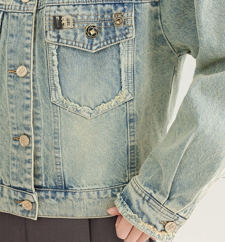 Vintage Chic Frayed Denim Jacket