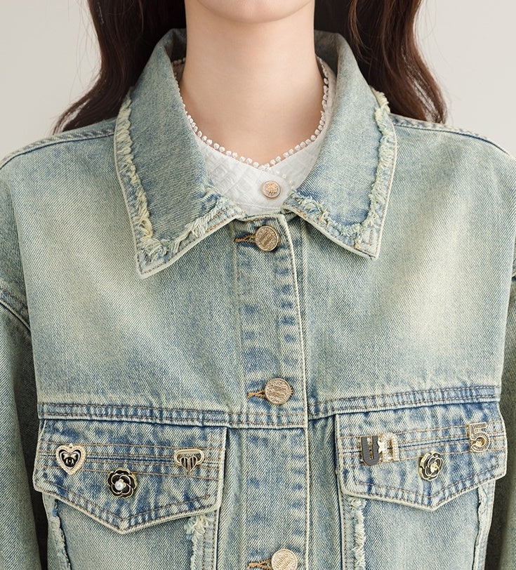 Vintage Chic Frayed Denim Jacket