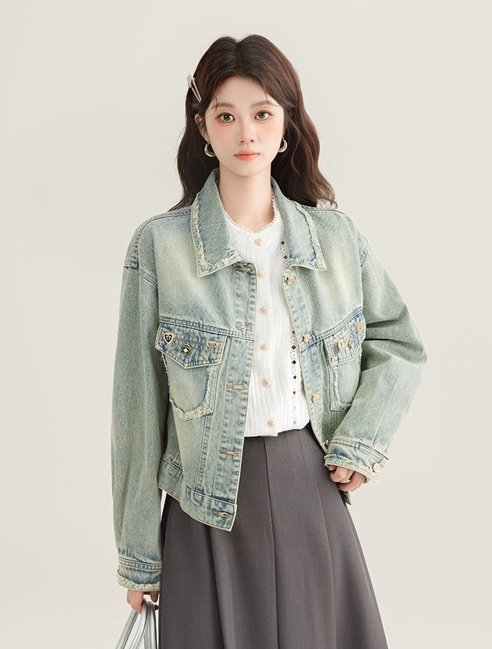 Vintage Chic Frayed Denim Jacket