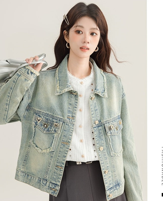 Vintage Chic Frayed Denim Jacket
