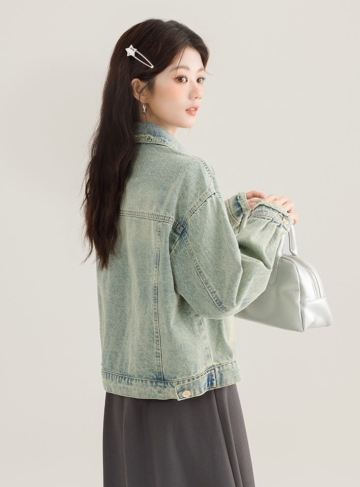 Vintage Chic Frayed Denim Jacket