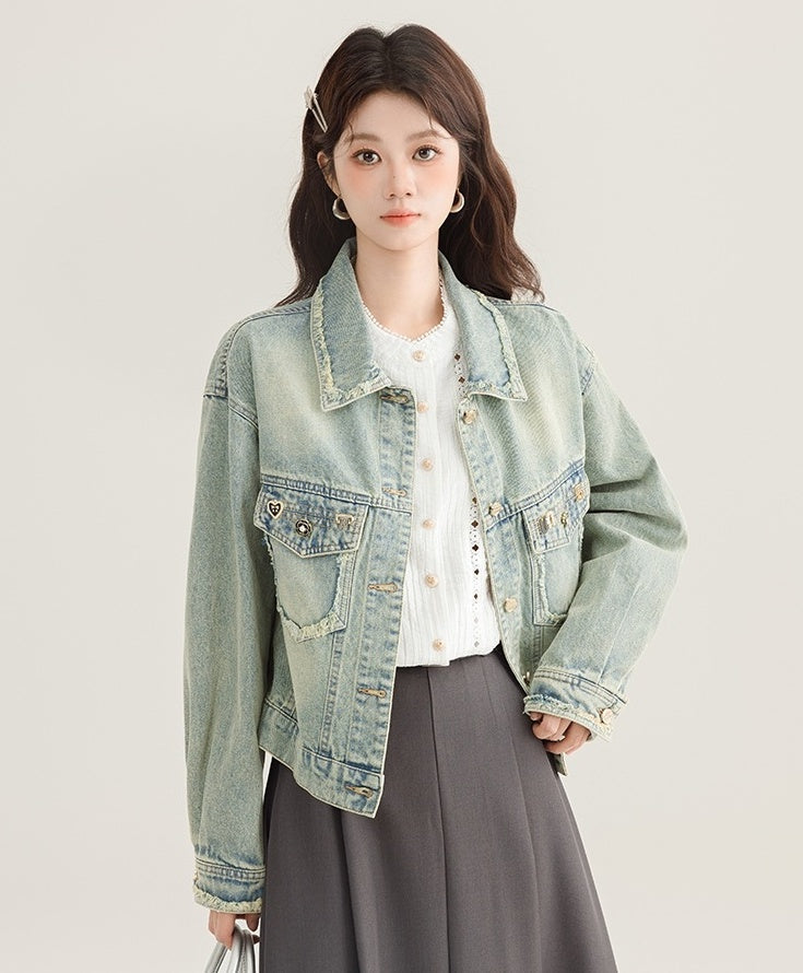 Vintage Chic Frayed Denim Jacket