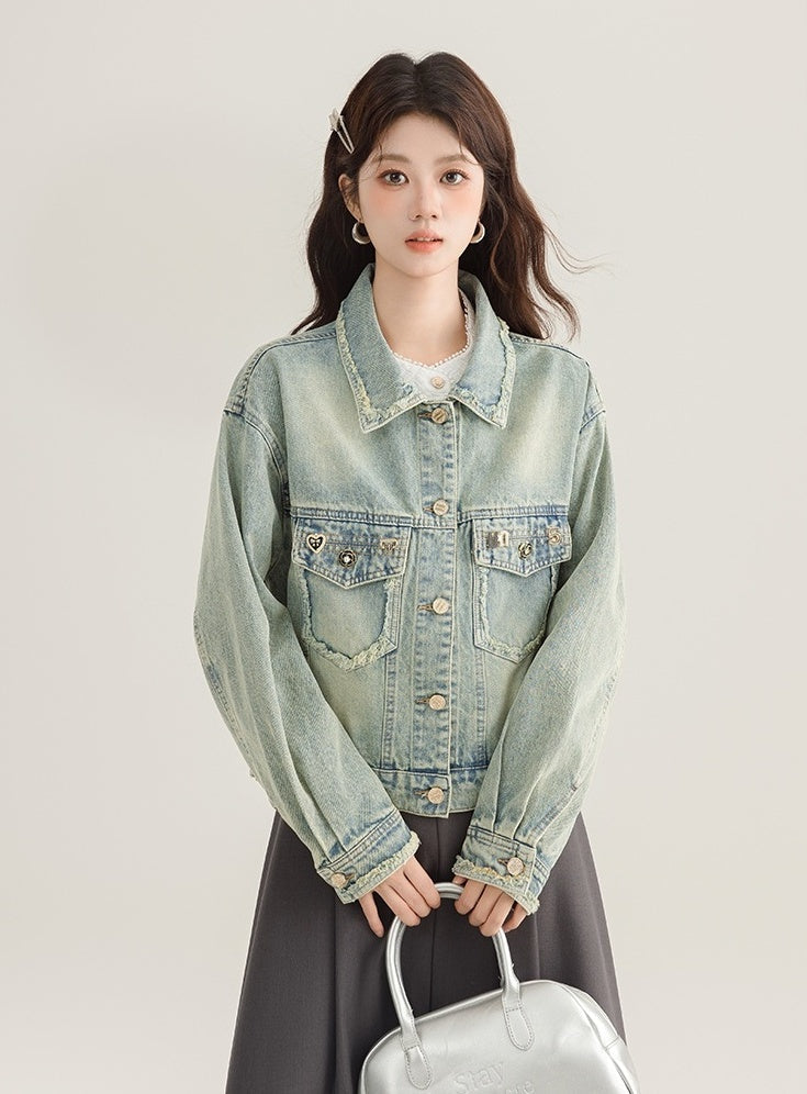 Vintage Chic Frayed Denim Jacket
