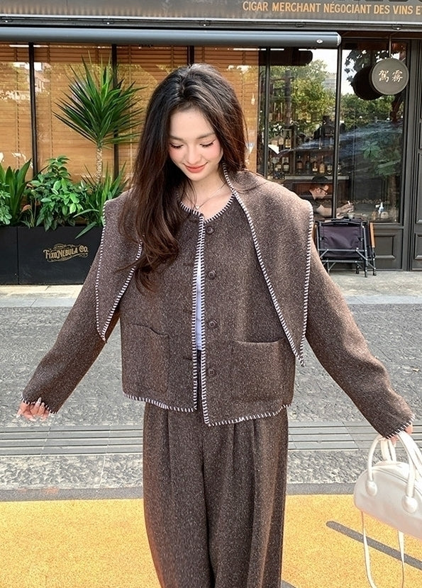 Vintage Chic Slimming Shawl Jacket Wide Leg Pants Set