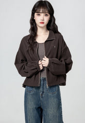 Vintage Coffee Collar Casual Loose Workwear Jacket
