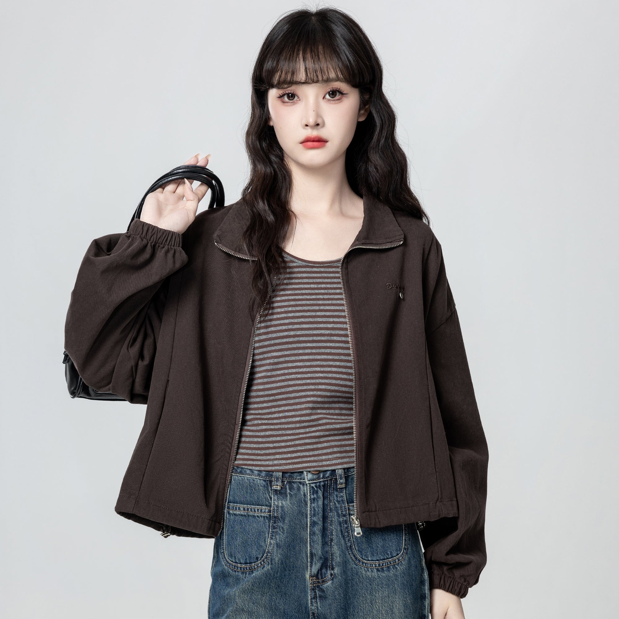 Vintage Coffee Collar Casual Loose Workwear Jacket