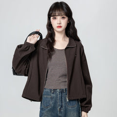 Vintage Coffee Collar Casual Loose Workwear Jacket