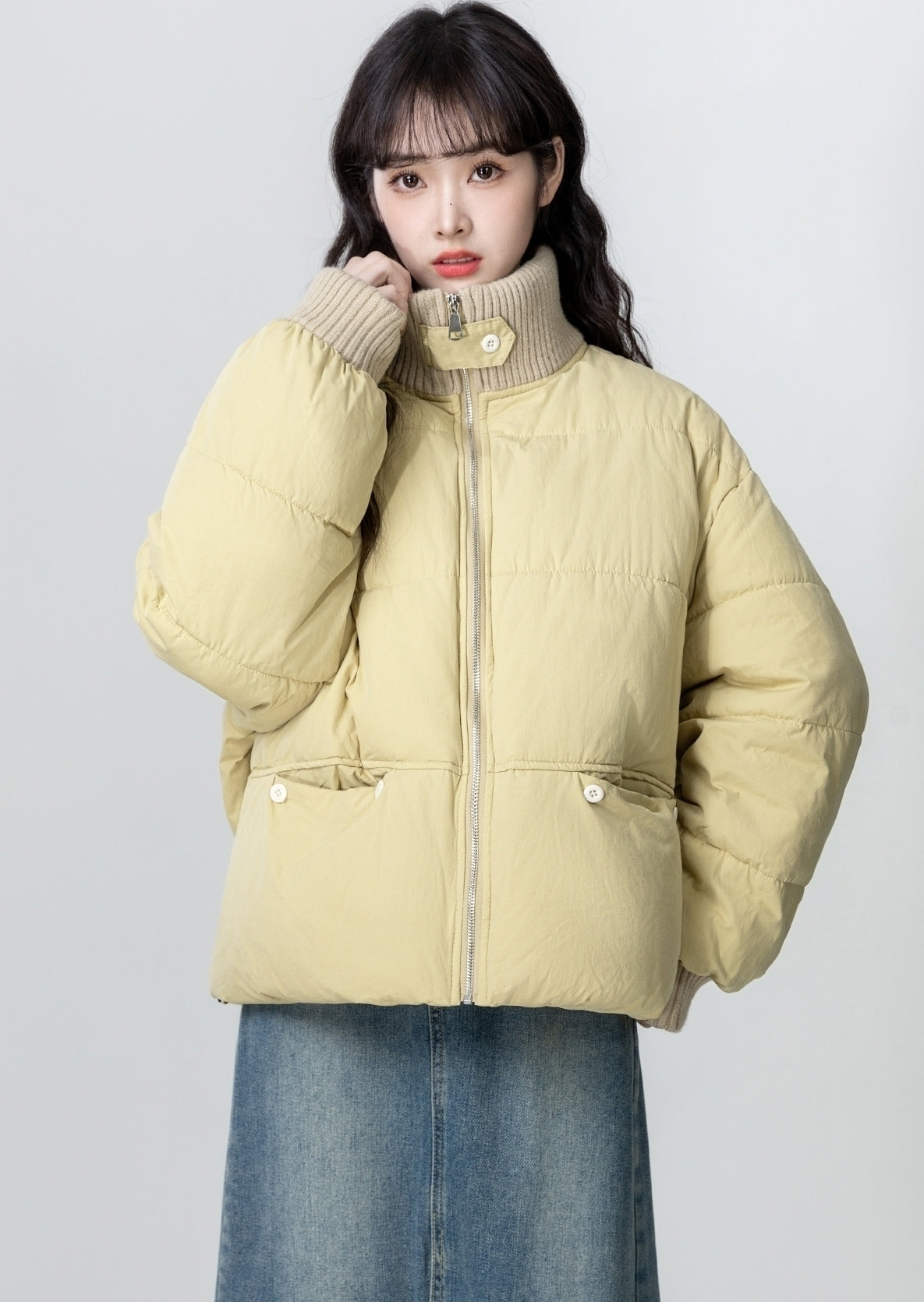 Vintage Collared Warm Padded Jacket Cream