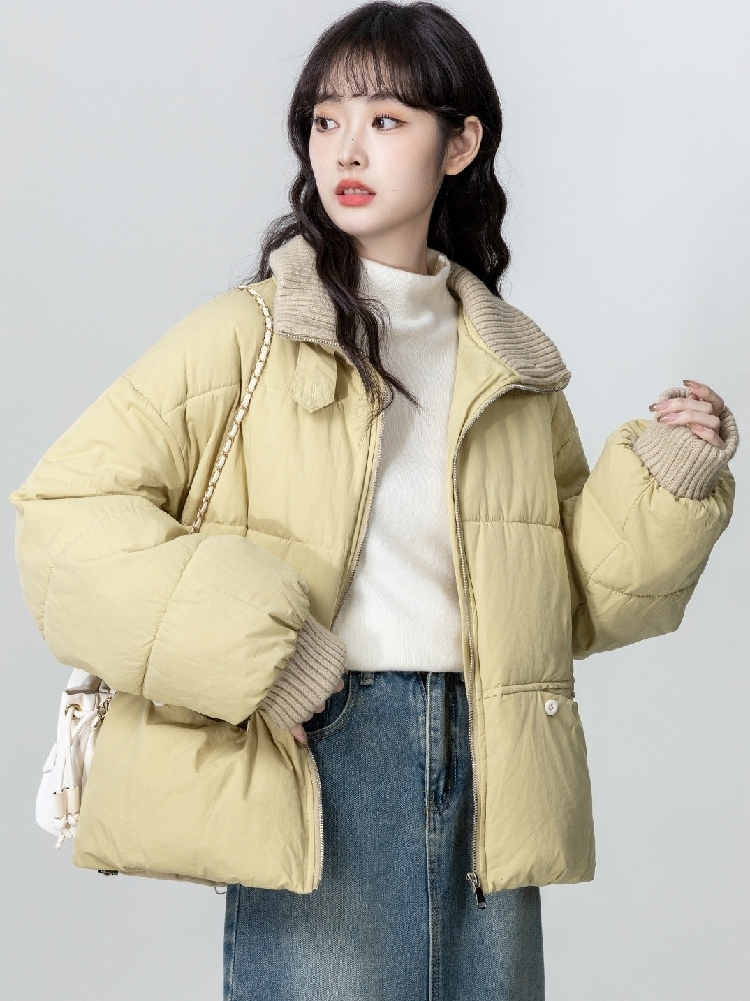 Vintage Collared Warm Padded Jacket Cream