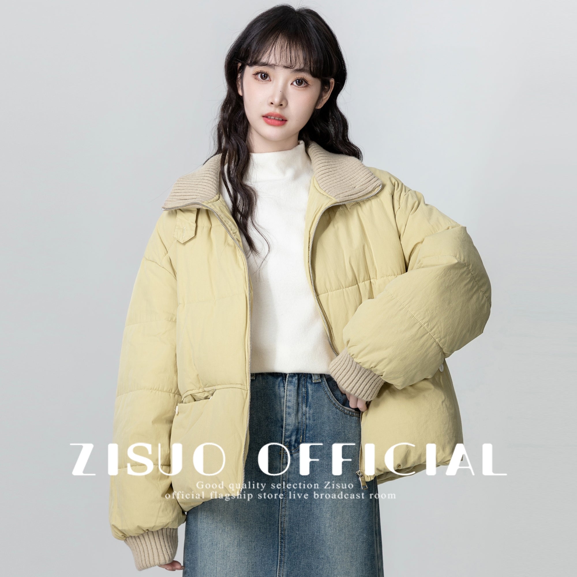 Vintage Collared Warm Padded Jacket Cream