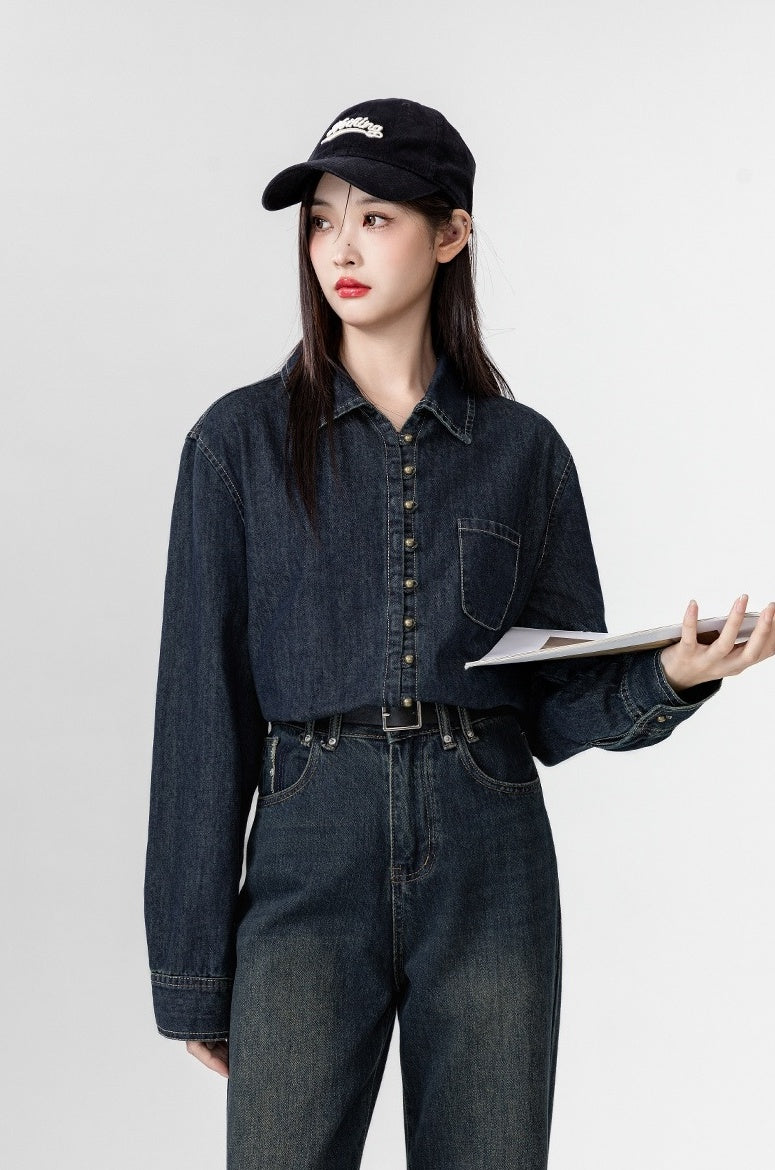 Vintage Deep Blue Denim Jacket