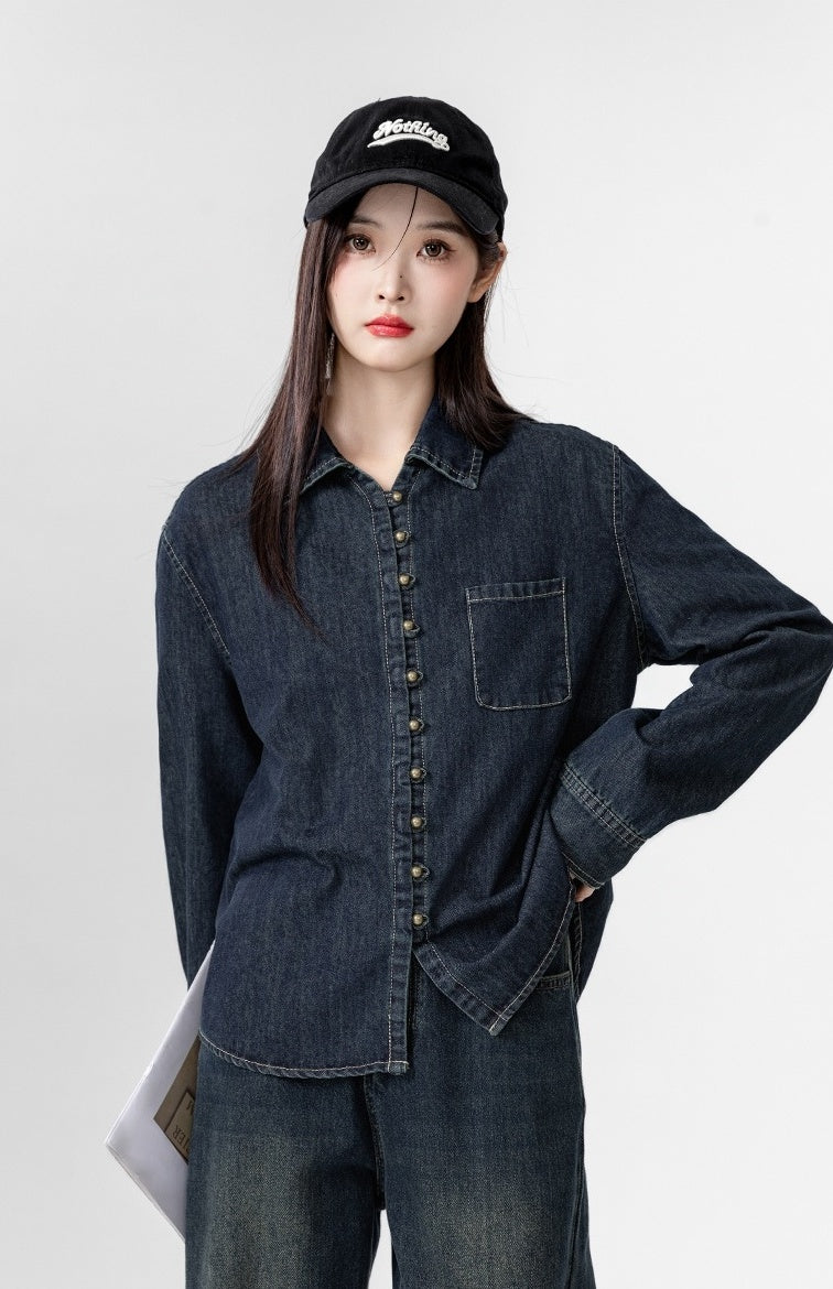 Vintage Deep Blue Denim Jacket