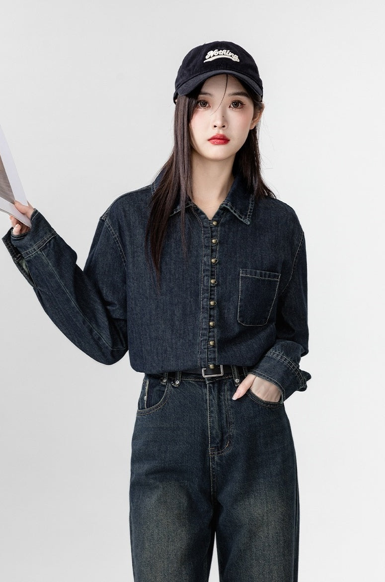 Vintage Deep Blue Denim Jacket
