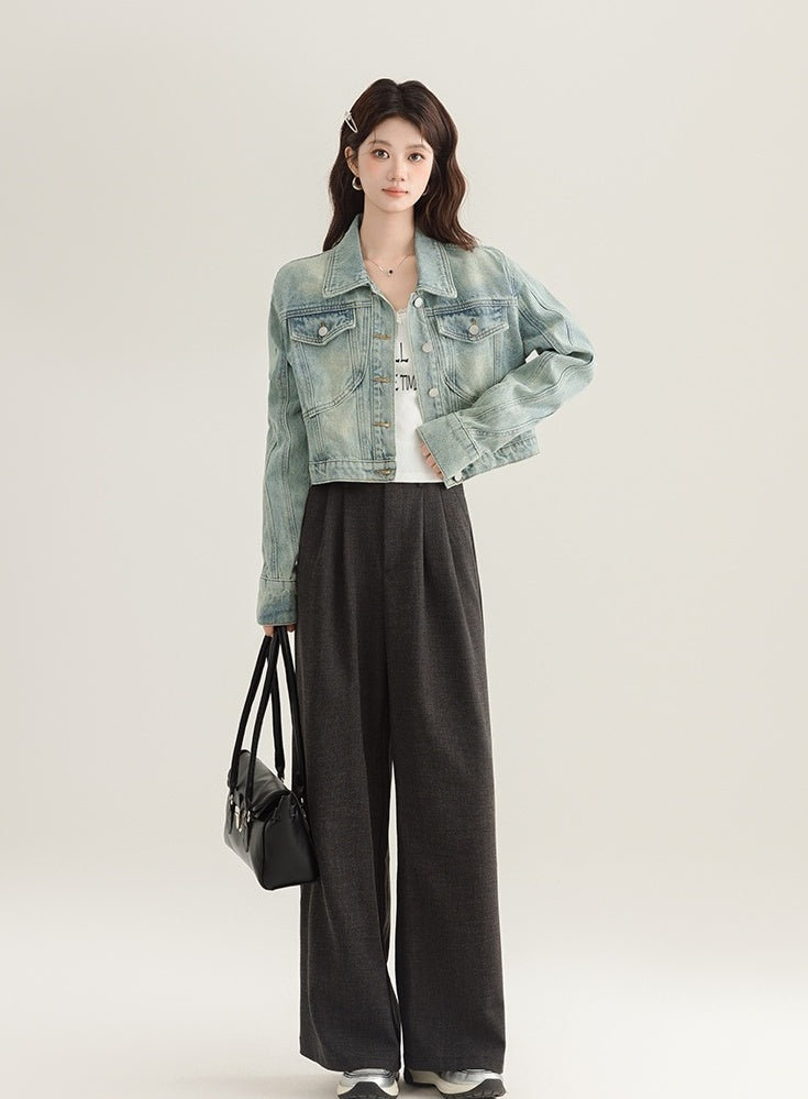 Vintage Denim Cropped Jacket Classic Style