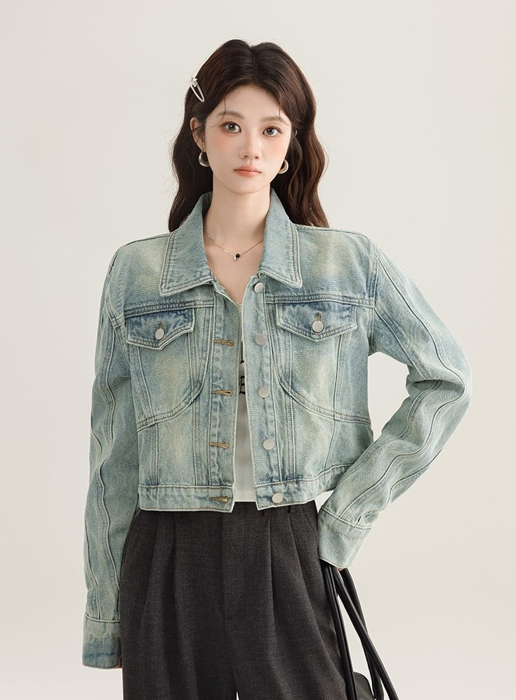 Vintage Denim Cropped Jacket Classic Style
