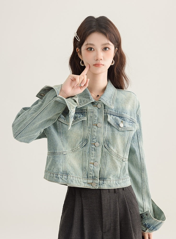 Vintage Denim Cropped Jacket Classic Style
