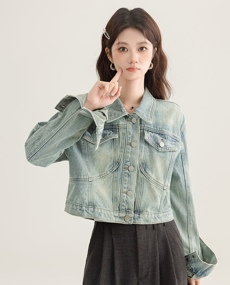Vintage Denim Cropped Jacket Classic Style