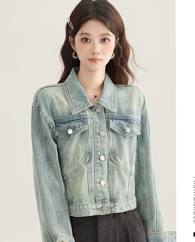 Vintage Denim Cropped Jacket Classic Style