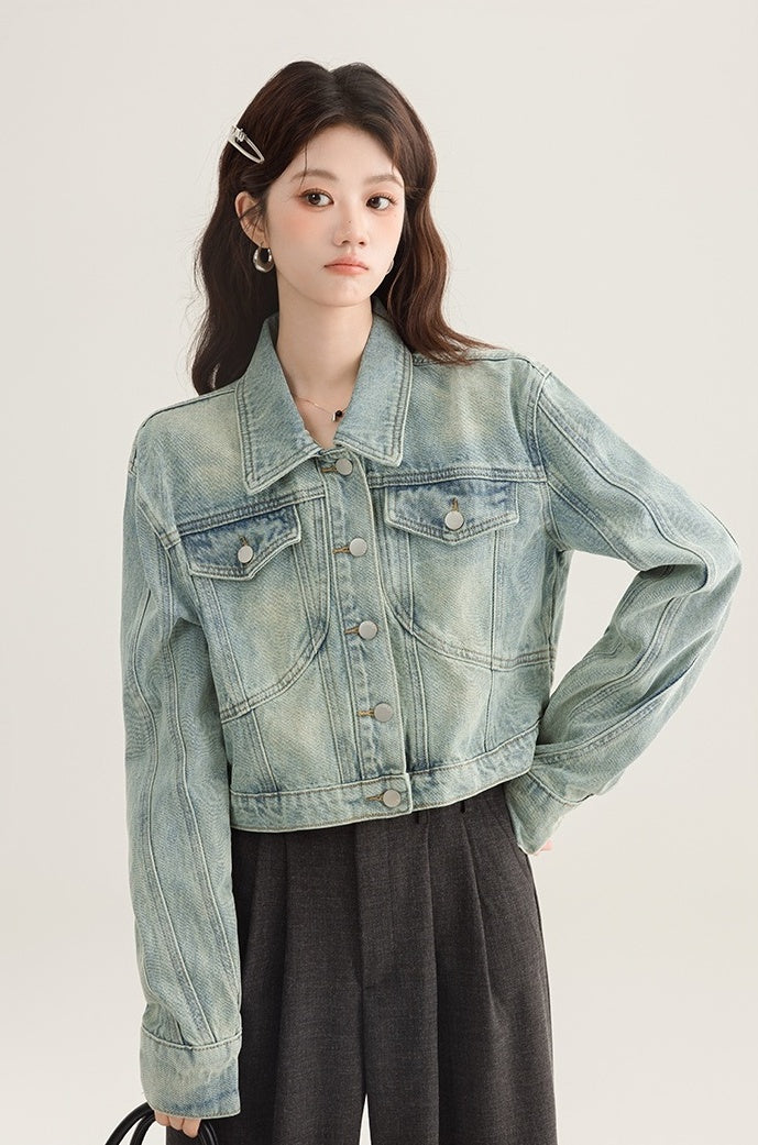 Vintage Denim Cropped Jacket Classic Style