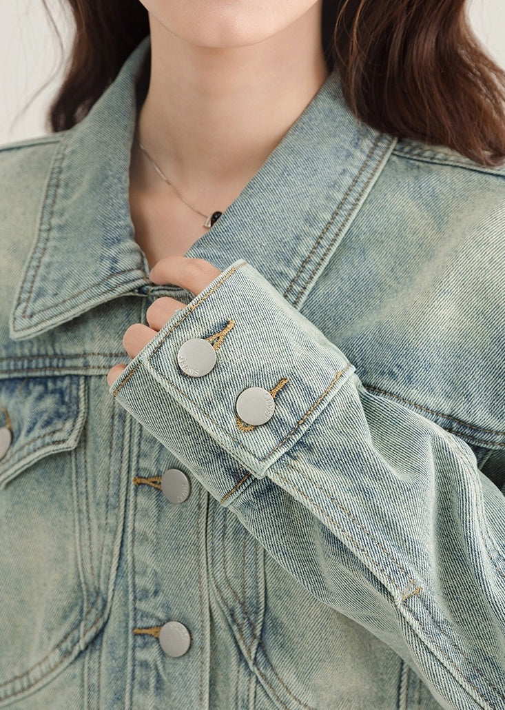 Vintage Denim Cropped Jacket Classic Style