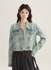 Vintage Denim Cropped Jacket Classic Style