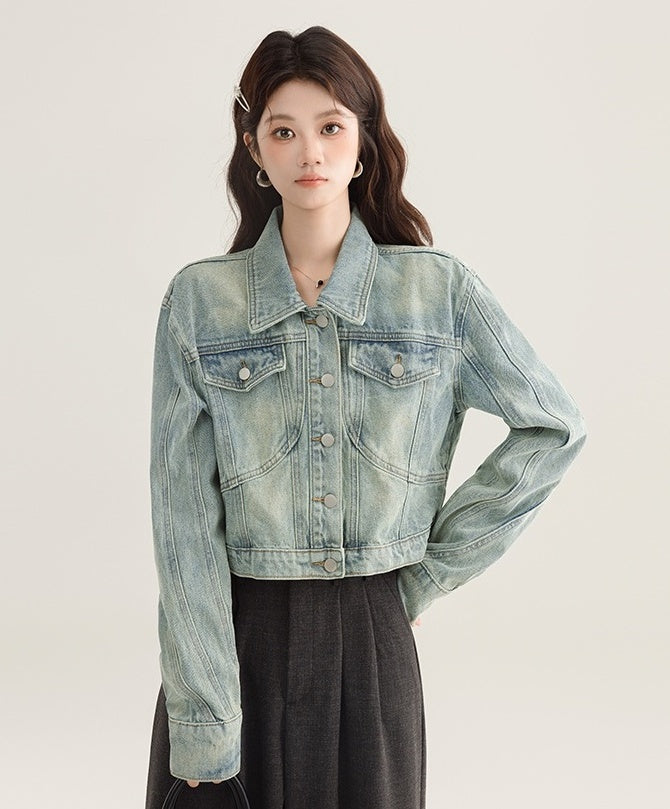 Vintage Denim Cropped Jacket Classic Style
