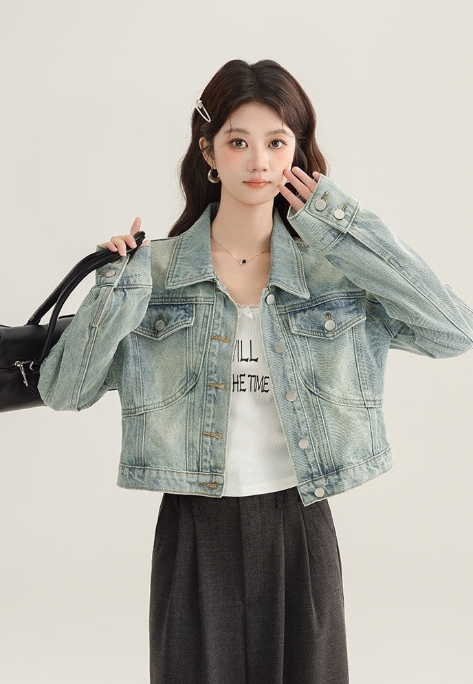 Vintage Denim Cropped Jacket Classic Style