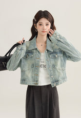 Vintage Denim Cropped Jacket Classic Style