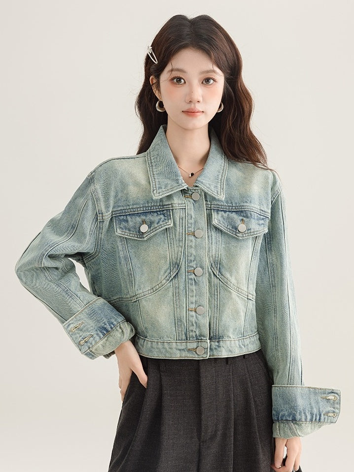 Vintage Denim Cropped Jacket Classic Style