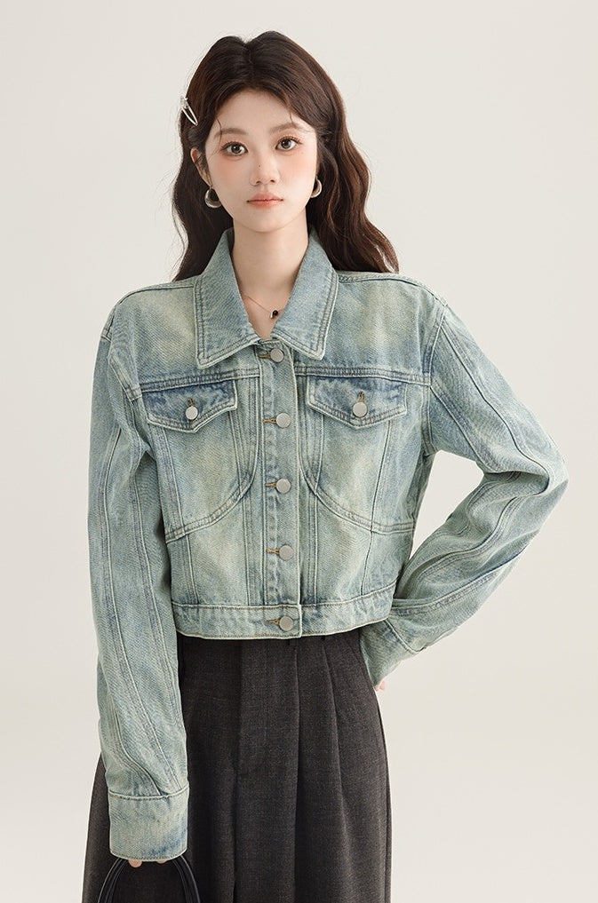 Vintage Denim Cropped Jacket Classic Style