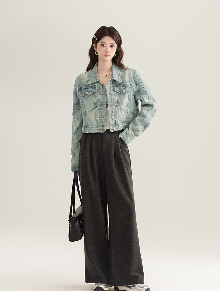 Vintage Denim Cropped Jacket Classic Style