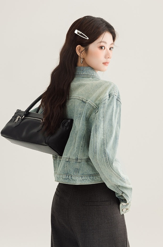 Vintage Denim Cropped Jacket Classic Style
