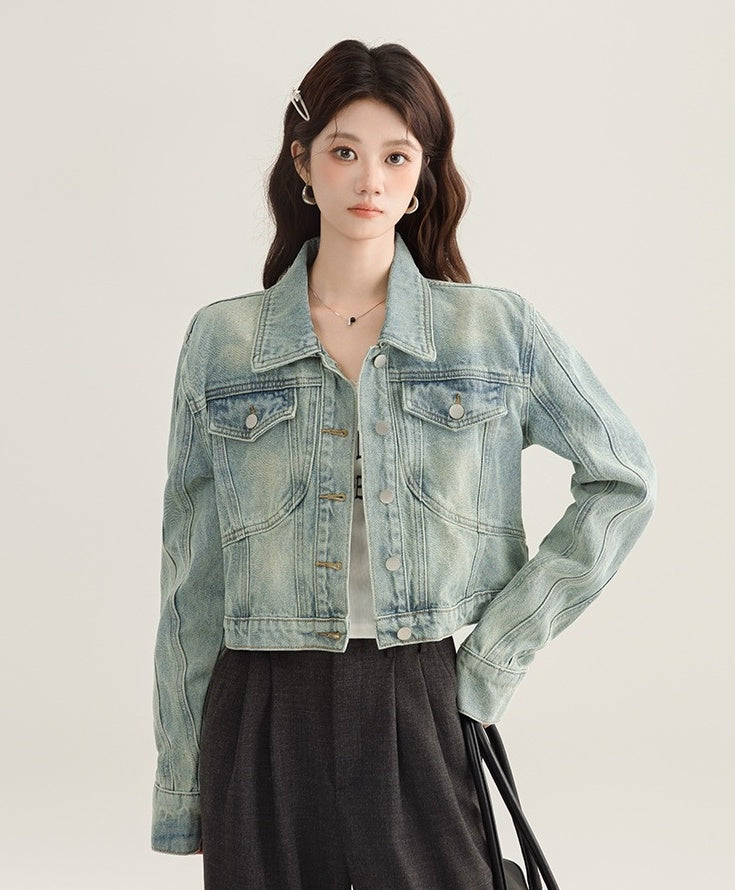 Vintage Denim Cropped Jacket Classic Style