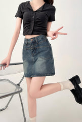 Vintage Denim High Waist Slimming A Line Skirt