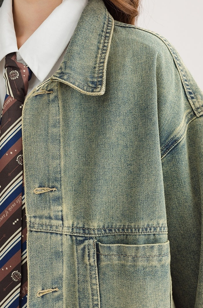 Green Vintage Denim Jacket Casual Chic