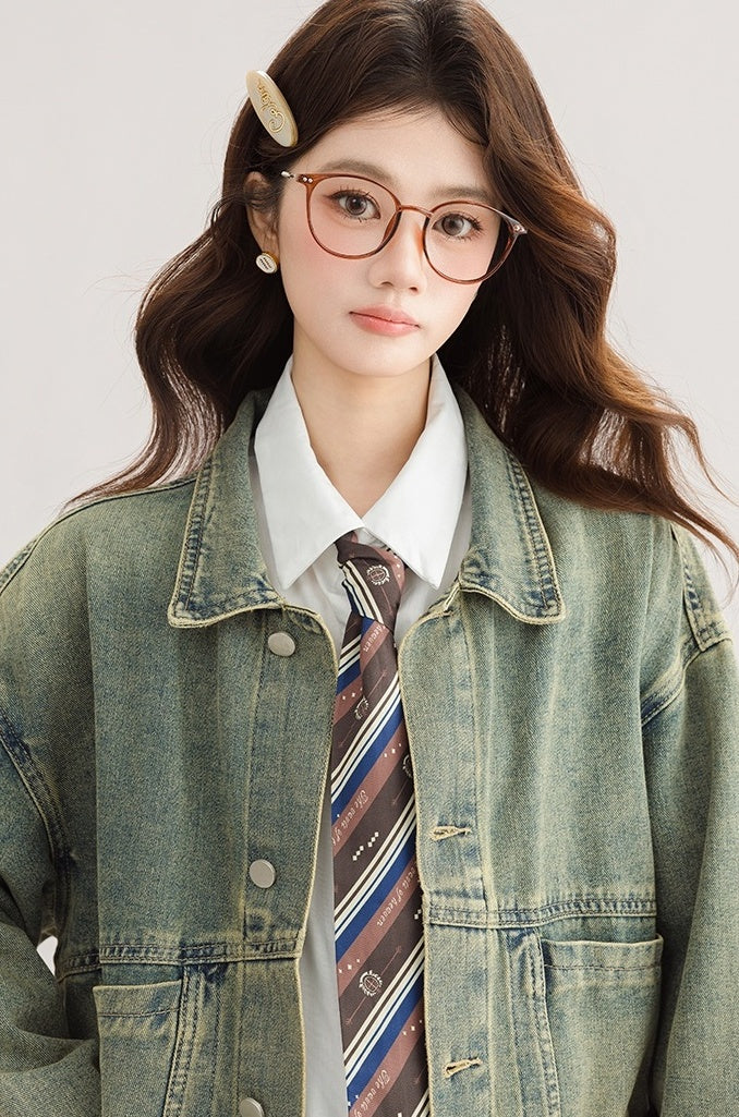 Green Vintage Denim Jacket Casual Chic