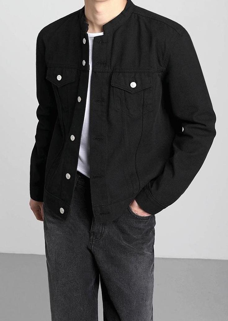 Vintage Denim Jacket With Stand Collar