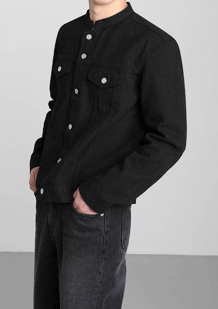 Vintage Denim Jacket With Stand Collar