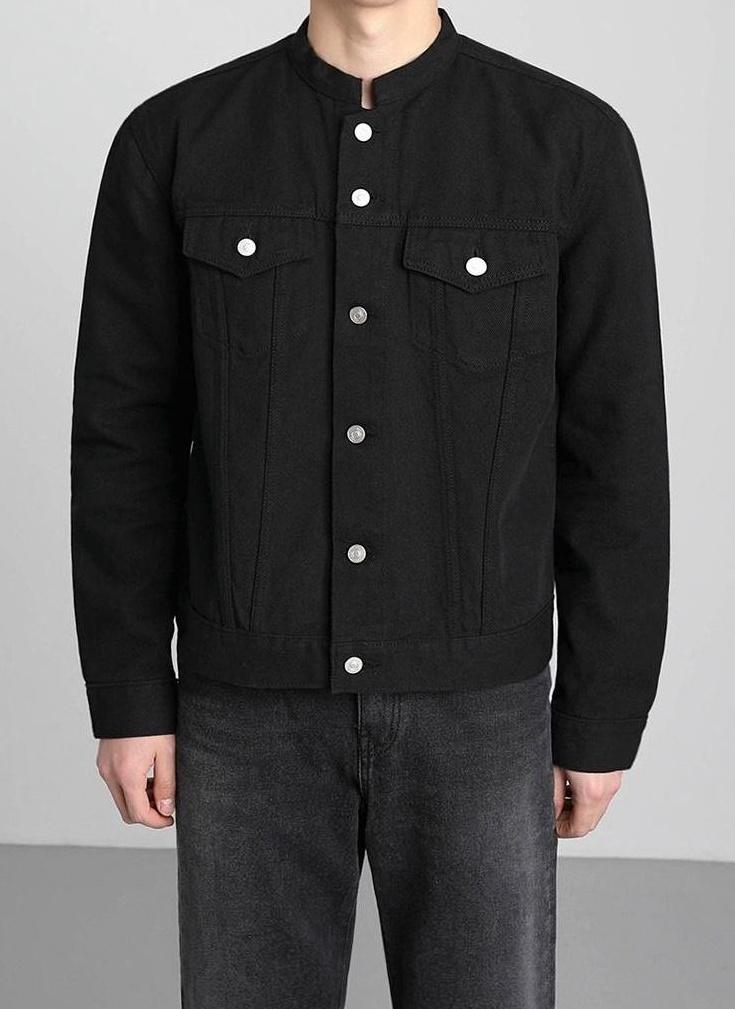 Vintage Denim Jacket With Stand Collar