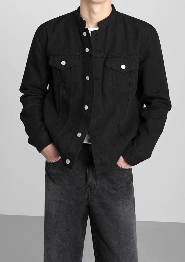 Vintage Denim Jacket With Stand Collar