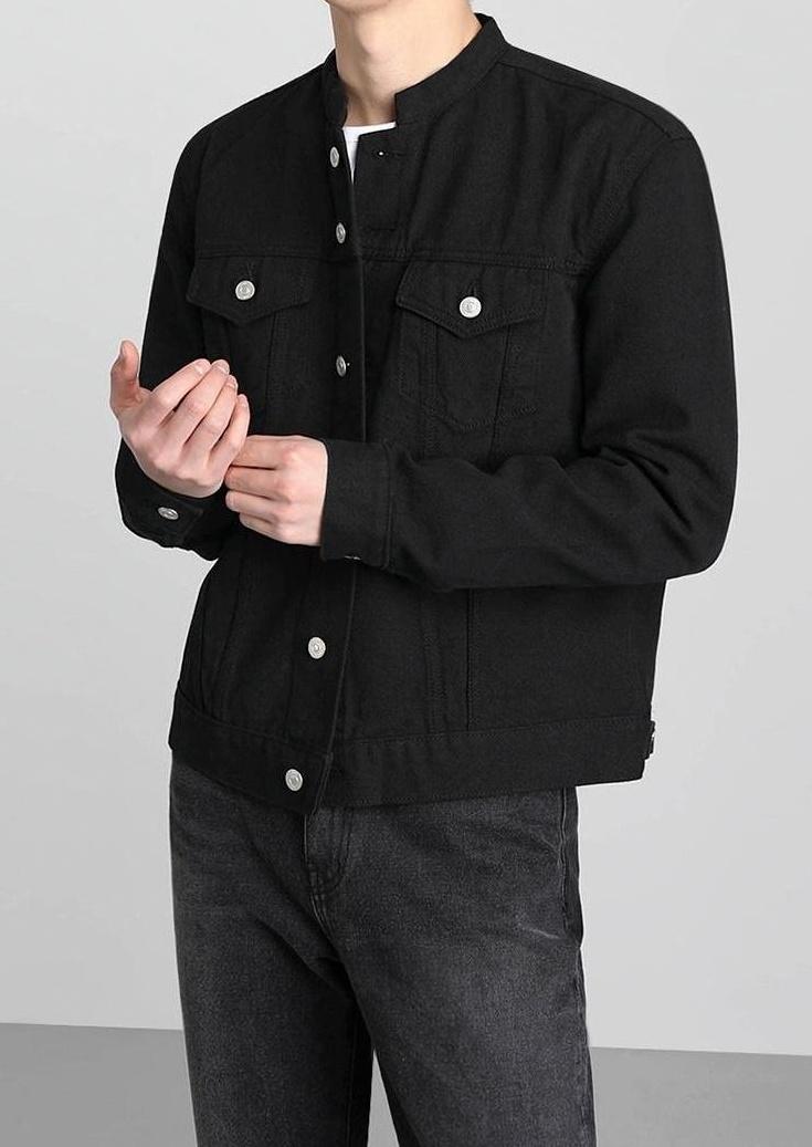Vintage Denim Jacket With Stand Collar