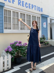 Vintage Denim Long Dress Romantic Sweet Style