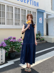 Vintage Denim Long Dress Romantic Sweet Style