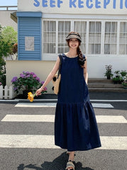 Vintage Denim Long Dress Romantic Sweet Style