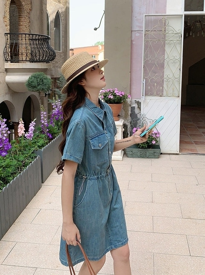Vintage Denim Shirt Dress Casual Summer Style